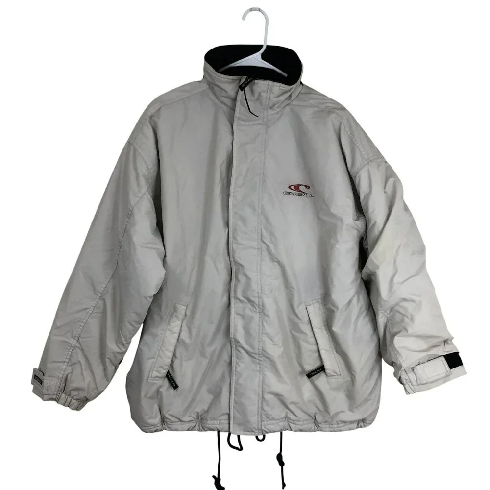 Vintage ONeill Jacket Insulated Windbreaker Black Collar Light Gray Men Size XL